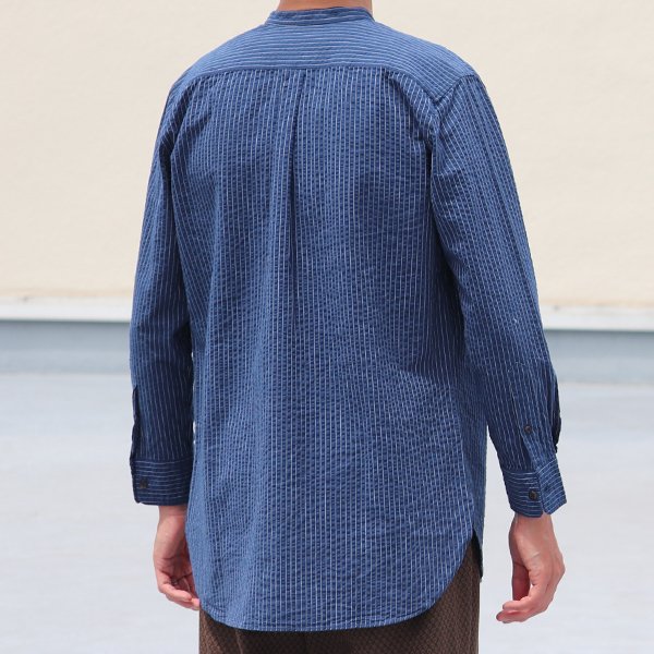 画像6: 【RE PRICE / 価格改定】インディゴサッカーストライプバンドカラーオーバサイズロング長袖_Shirts【MADE IN JAPAN】『日本製』/ Upscape Audience