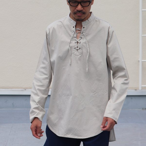 画像3: 【RE PRICE/価格改定】コットンギャバジンレースアップバンドカラー長袖シャツTEE【MADE IN JAPAN】『日本製』/ Upscape Audience