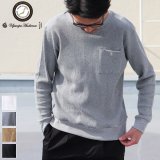 【RE PRICE/価格改定】ランダムワッフル グラスポケット付き　クルーネック長袖ニットソー【MADE IN JAPAN】『日本製』/ Upscape Audience