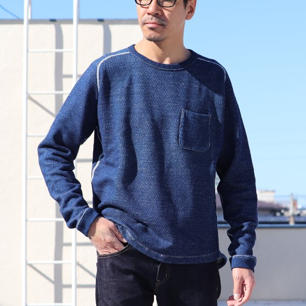 画像2: 本藍染裏毛 サドルショルダー 胸ポケ付 ヘムラウンド L/S スウェット【MADE IN TOKYO】『東京製』/ Upscape Audience