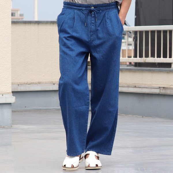 画像3: 【RE PRICE / 価格改定】麻混デニムイージーワイドインステップパンツ【MADE IN JAPAN】『日本製』/ Upscape Audience