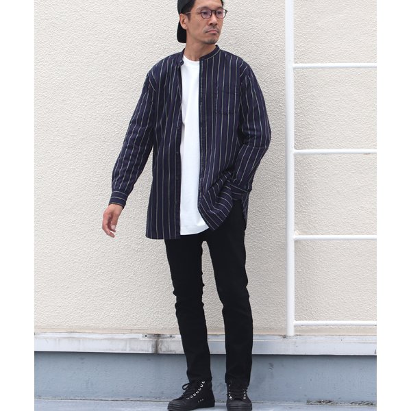 画像8: レジメンタルストライプルーズFITバンドカラー長袖シャツ【MADE IN JAPAN】『日本製』/ Upscape Audience