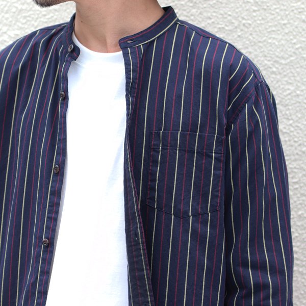 画像6: レジメンタルストライプルーズFITバンドカラー長袖シャツ【MADE IN JAPAN】『日本製』/ Upscape Audience
