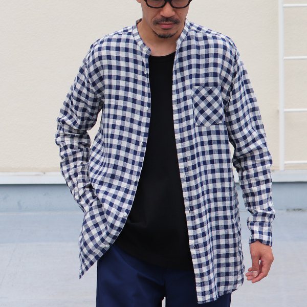 画像2: French Linen（フレンチリネン）ルーズFIT バンドカラー 長袖シャツ【MADE IN JAPAN】『日本製』/ Upscape Audience