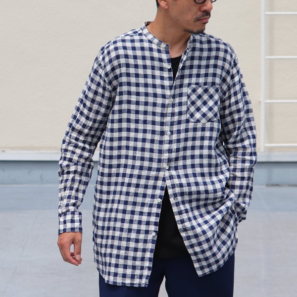 画像4: French Linen（フレンチリネン）ルーズFIT バンドカラー 長袖シャツ【MADE IN JAPAN】『日本製』/ Upscape Audience