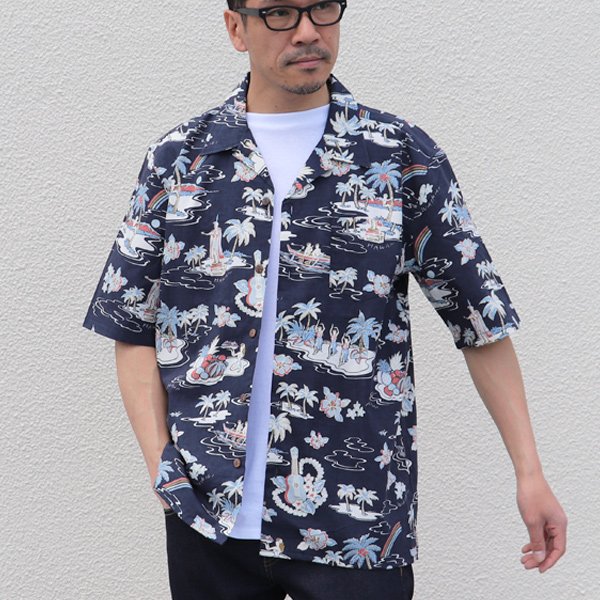 画像5: コットンレーヨン ヴィンテージHAWAII＆LEAVES柄  オープンカラー ハーフスリーブシャツ【MADE IN JAPAN】『日本製』/ Upscape Audience