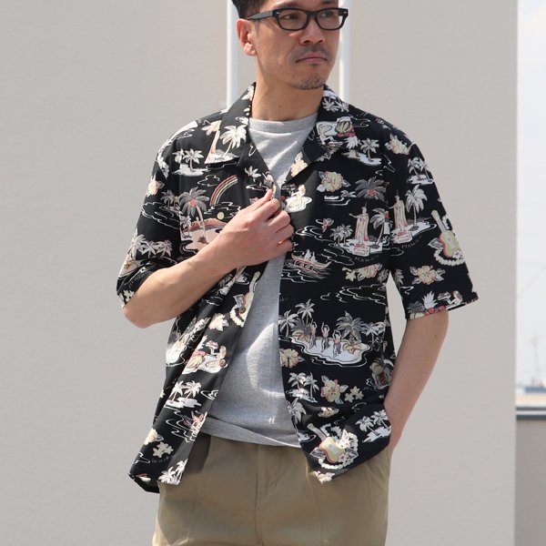 画像9: コットンレーヨン ヴィンテージHAWAII＆LEAVES柄  オープンカラー ハーフスリーブシャツ【MADE IN JAPAN】『日本製』/ Upscape Audience