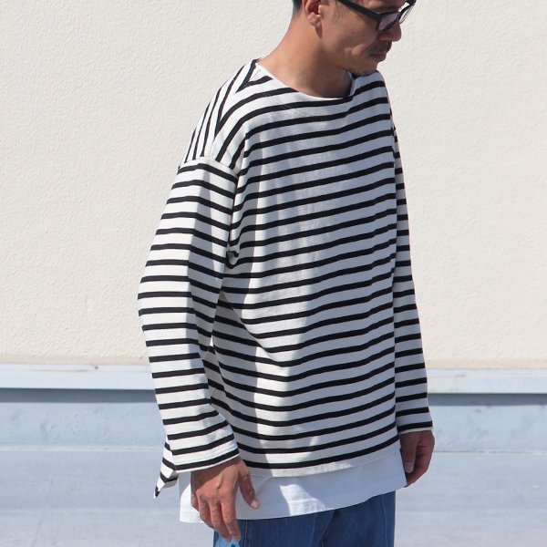 画像4: Basque10オンス（バスク天竺）フレンチボーダー ボートネック BOX Tee【MADE IN JAPAN】『日本製』/ Upscape Audience
