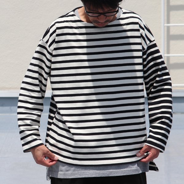 画像3: Basque10オンス（バスク天竺）フレンチボーダー ボートネック BOX Tee【MADE IN JAPAN】『日本製』/ Upscape Audience