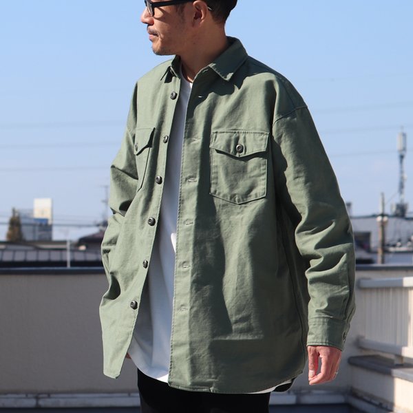 画像12: グリストーンW ヨコムラバックサテン ファティーグ長袖 ボクシーシャツ【MADE IN JAPAN】『日本製』/ Upscape Audience