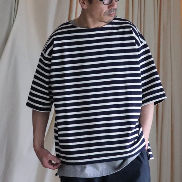 画像12: Basque10オンス(バスク天竺)フレンチボーダー ボートネック ボクシーハーフスリーブTEE【MADE IN JAPAN】『日本製』/ Upscape Audience