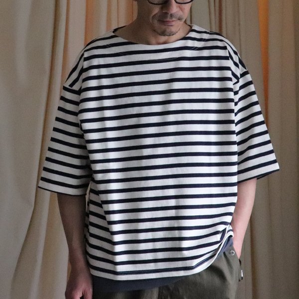 画像6: Basque10オンス(バスク天竺)フレンチボーダー ボートネック ボクシーハーフスリーブTEE【MADE IN JAPAN】『日本製』/ Upscape Audience