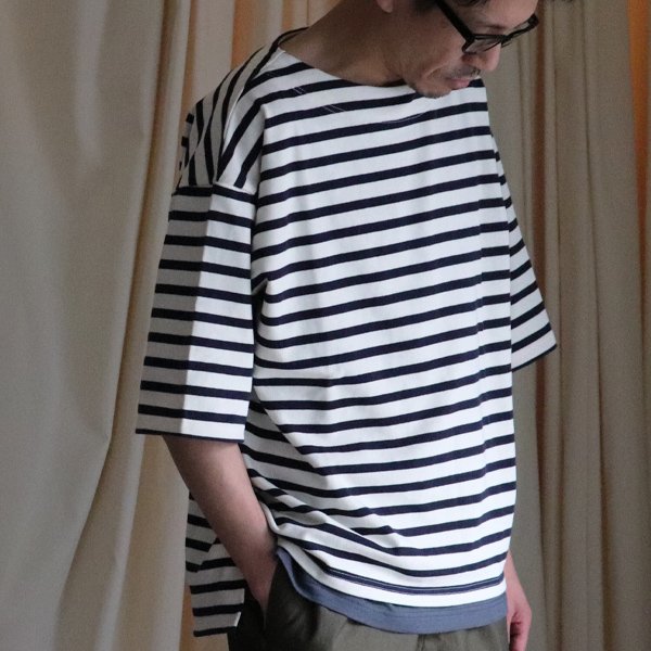 画像7: Basque10オンス(バスク天竺)フレンチボーダー ボートネック ボクシーハーフスリーブTEE【MADE IN JAPAN】『日本製』/ Upscape Audience