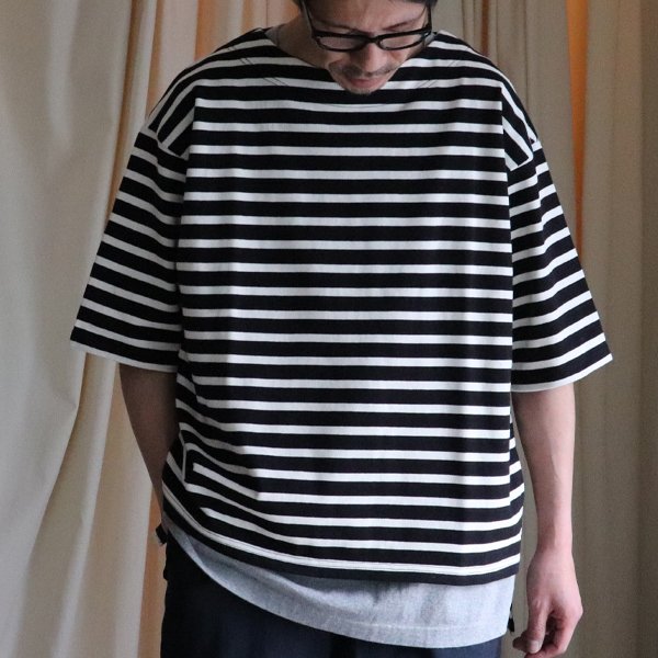 画像10: Basque10オンス(バスク天竺)フレンチボーダー ボートネック ボクシーハーフスリーブTEE【MADE IN JAPAN】『日本製』/ Upscape Audience