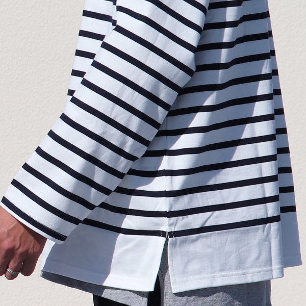 画像21: 「尾州」12オンス パネルボーダー モックネック ボクシーTシャツ【MADE IN JAPAN】『日本製』/ Upscape Audience