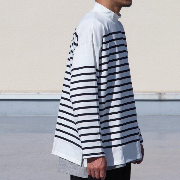 画像6: 「尾州」12オンス パネルボーダー モックネック ボクシーTシャツ【MADE IN JAPAN】『日本製』/ Upscape Audience