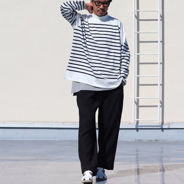 画像7: 「尾州」12オンス パネルボーダー モックネック ボクシーTシャツ【MADE IN JAPAN】『日本製』/ Upscape Audience