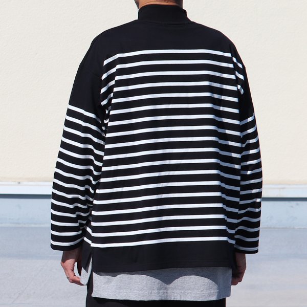 画像6: 「尾州」12オンス パネルボーダー モックネック ボクシーTシャツ【MADE IN JAPAN】『日本製』/ Upscape Audience