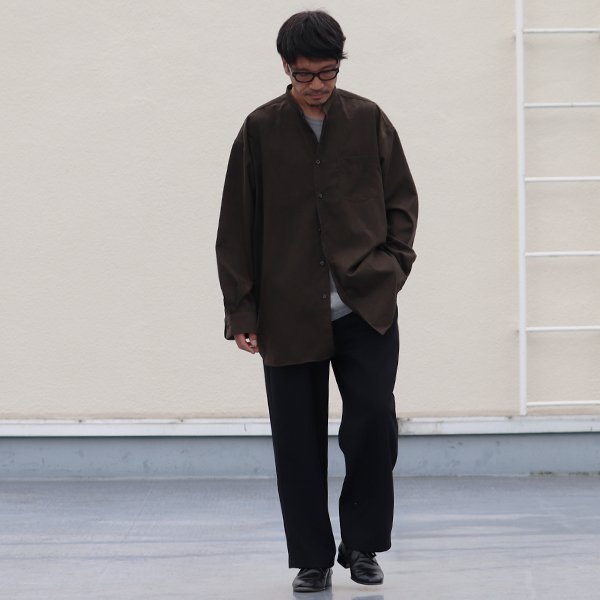 画像7: フェイクスウェード バンドカラー ボクシーAライン 長袖シャツ【MADE IN JAPAN】『日本製』/ Upscape Audience