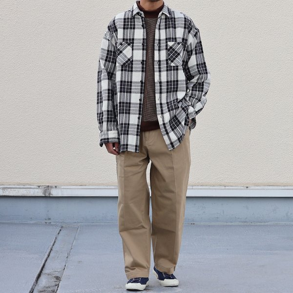 画像6: 10/2ヘビーツイル ヴィンテージチェック レギュラーカラー ボクシーAライン 長袖シャツ【MADE IN JAPAN】『日本製』/ Upscape Audience