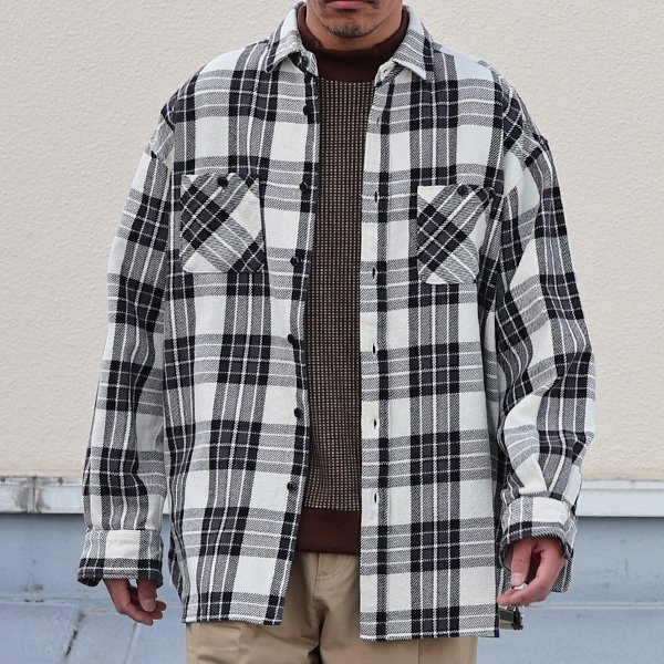 画像7: 10/2ヘビーツイル ヴィンテージチェック レギュラーカラー ボクシーAライン 長袖シャツ【MADE IN JAPAN】『日本製』/ Upscape Audience