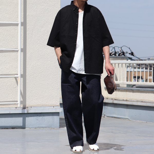 画像13: 綿麻ワッシャーキャンバス ボタンダウン ボクシーAライン ハーフスリーブシャツ【MADE IN JAPAN】『日本製』/ Upscape Audience