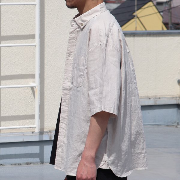 画像5: 綿麻ワッシャーキャンバス ボタンダウン ボクシーAライン ハーフスリーブシャツ【MADE IN JAPAN】『日本製』/ Upscape Audience