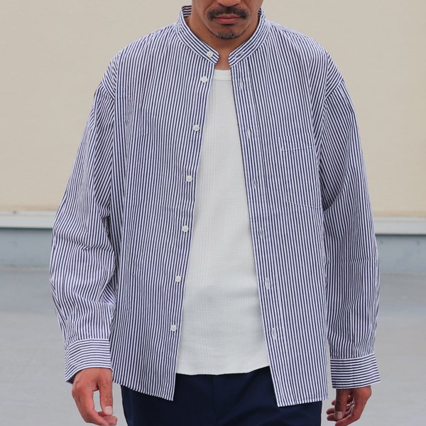 画像3: ワンウォッシュ バンドカラー L/S テーパードシャツ【MADE IN JAPAN】『日本製』/ Upscape Audience