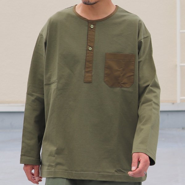 画像2: VORTEX 8オンス (MVS天竺) 布帛ミックス スリーピング ヘンリーネック 長袖 Tシャツ【MADE IN JAPAN】『日本製』/ Upscape Audience
