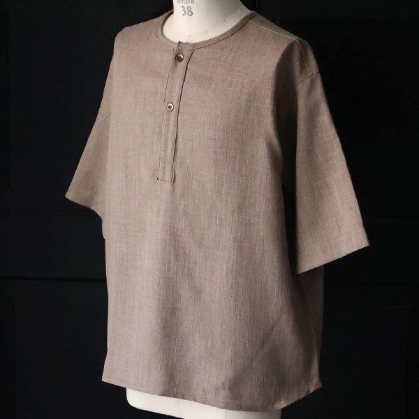 画像13: Naturemier™️(ナチュレミア)TECH リネンライク メランジクロス クルーネック スリーピング ハーフスリーブシャツ【MADE IN JAPAN】『日本製』/ Upscape Audience