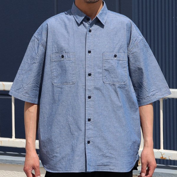 画像17: 播州織 ダンガリー レギュラーカラー ボクシーAライン ハーフスリーブ ワークシャツ【MADE IN JAPAN】『日本製』/ Upscape Audience