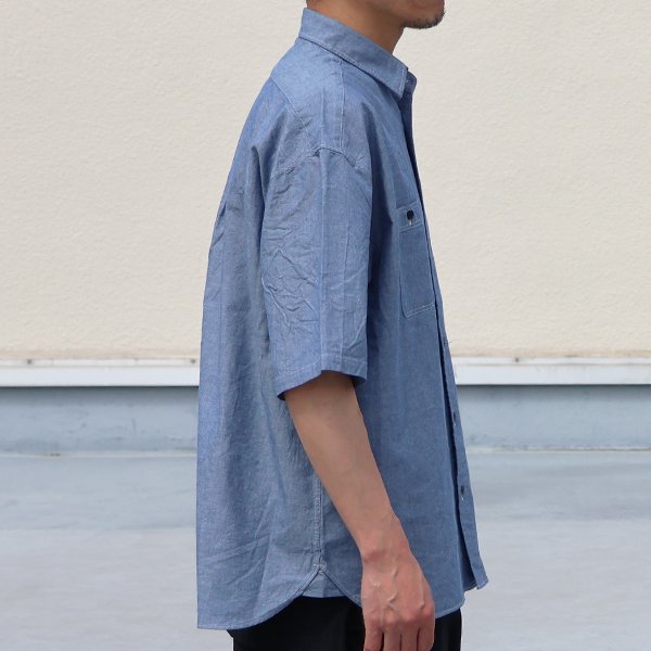 画像5: 播州織 ダンガリー レギュラーカラー ボクシーAライン ハーフスリーブ ワークシャツ【MADE IN JAPAN】『日本製』/ Upscape Audience
