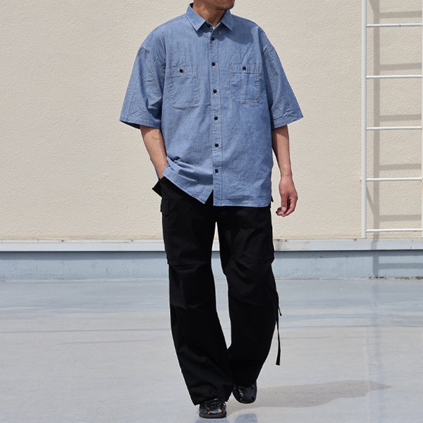 画像6: 播州織 ダンガリー レギュラーカラー ボクシーAライン ハーフスリーブ ワークシャツ【MADE IN JAPAN】『日本製』/ Upscape Audience