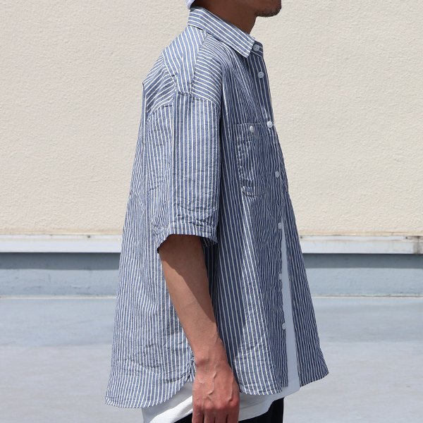 画像10: 播州織 ダンガリー レギュラーカラー ボクシーAライン ハーフスリーブ ワークシャツ【MADE IN JAPAN】『日本製』/ Upscape Audience