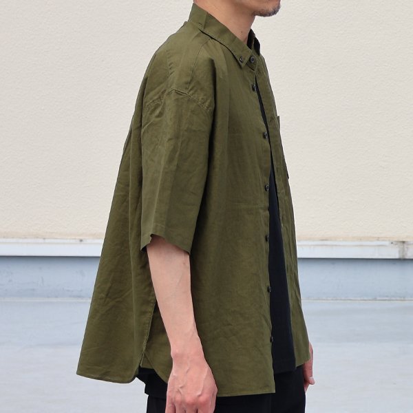 画像4: 綿麻ワッシャーキャンバス ボタンダウン ボクシーAライン ハーフスリーブシャツ【MADE IN JAPAN】『日本製』/ Upscape Audience