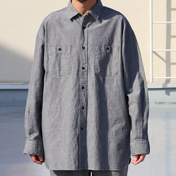 画像5: 播州織 ダンガリー レギュラーカラー ボクシーAライン 長袖ワークシャツ【MADE IN JAPAN】『日本製』/ Upscape Audience