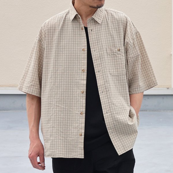 画像3: 播州織 ドビーミニチェック レギュラーカラー ボクシーAライン ハーフスリーブ ワーク シャツ【MADE IN JAPAN】『日本製』/ Upscape Audience