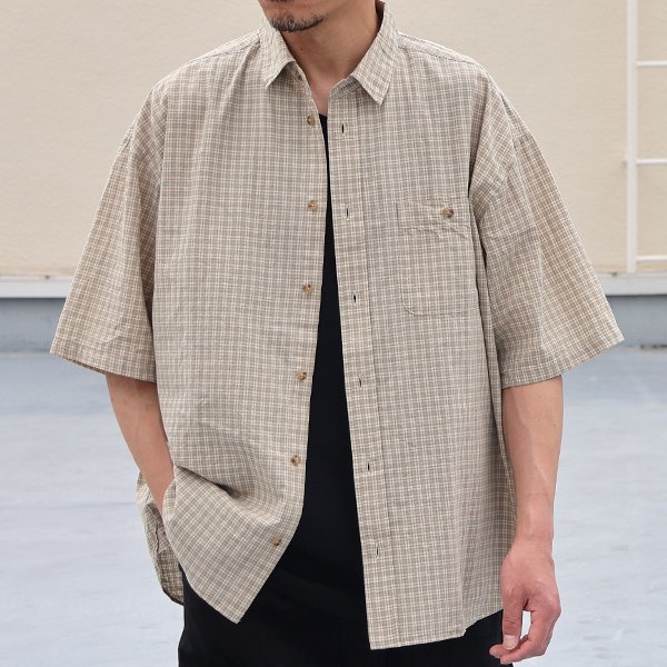 画像4: 播州織 ドビーミニチェック レギュラーカラー ボクシーAライン ハーフスリーブ ワーク シャツ【MADE IN JAPAN】『日本製』/ Upscape Audience