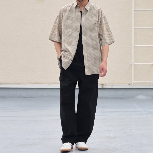 画像7: 播州織 ドビーミニチェック レギュラーカラー ボクシーAライン ハーフスリーブ ワーク シャツ【MADE IN JAPAN】『日本製』/ Upscape Audience