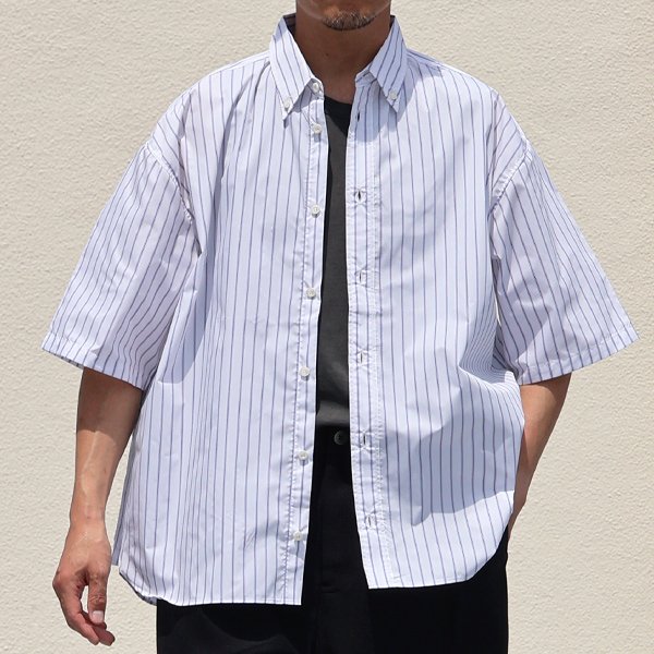 画像3: 吸水速乾・接触冷感・UVカット「多機能TECH 」 コットンライク ストライプ ボタンダウン ボクシーAライン ハーフスリーブシャツ【MADE IN JAPAN】『日本製』/ Upscape Audience