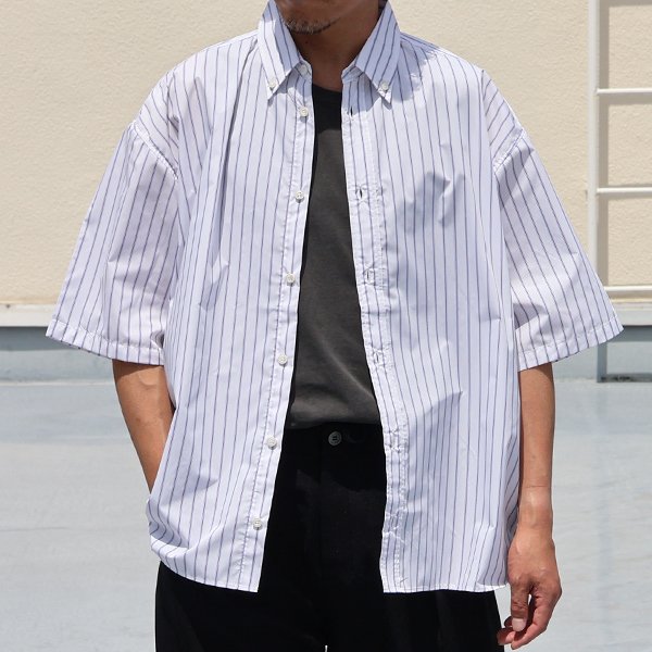 画像4: 吸水速乾・接触冷感・UVカット「多機能TECH 」 コットンライク ストライプ ボタンダウン ボクシーAライン ハーフスリーブシャツ【MADE IN JAPAN】『日本製』/ Upscape Audience