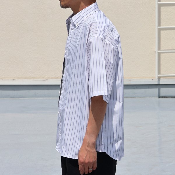 画像5: 吸水速乾・接触冷感・UVカット「多機能TECH 」 コットンライク ストライプ ボタンダウン ボクシーAライン ハーフスリーブシャツ【MADE IN JAPAN】『日本製』/ Upscape Audience
