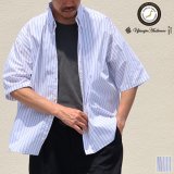 吸水速乾・接触冷感・UVカット「多機能TECH 」 コットンライク ストライプ ボタンダウン ボクシーAライン ハーフスリーブシャツ【MADE IN JAPAN】『日本製』/ Upscape Audience