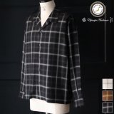 「西脇」 レーヨン オンブレチェック オープンカラー 長袖シャツ【MADE IN JAPAN】『日本製』/ Upscape Audience