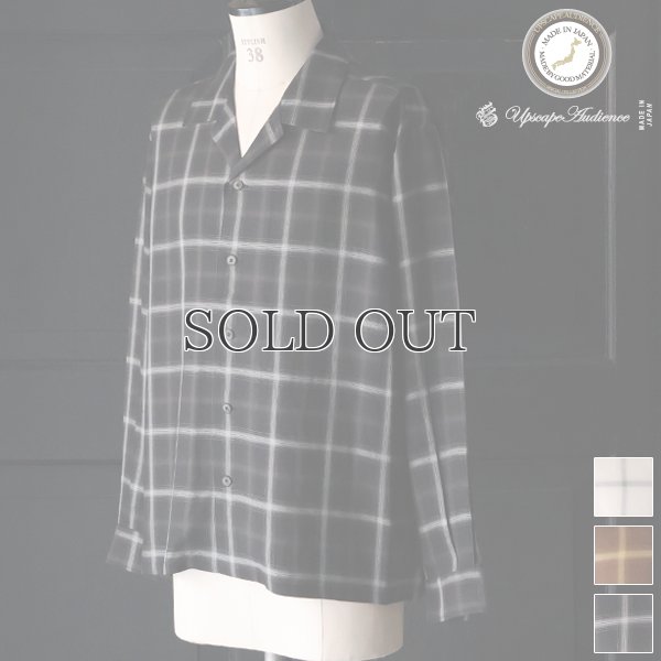 画像1: 「西脇」 レーヨン オンブレチェック オープンカラー 長袖シャツ【MADE IN JAPAN】『日本製』/ Upscape Audience