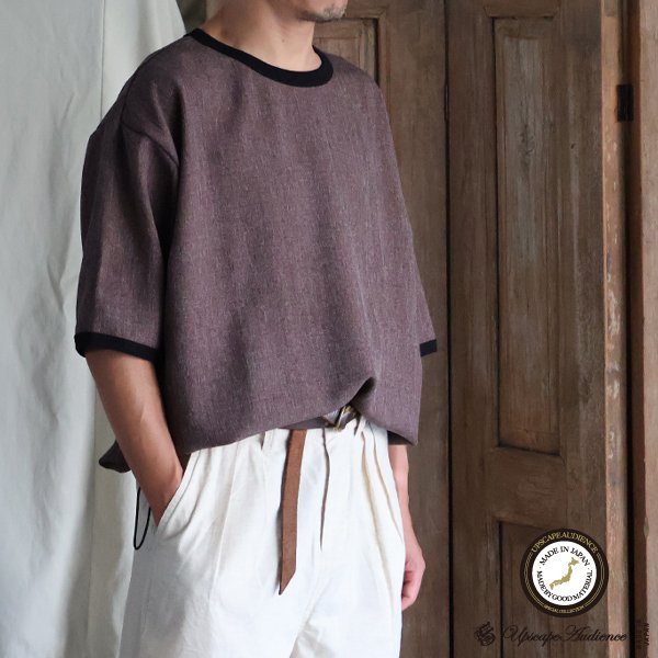 画像1: Naturemier™️（ナチュレミア）TECH リネンライク メランジツイル ドローコード バルーン ハーフスリーブ リンガー POシャツ【MADE IN JAPAN】『日本製』/ Upscape Audience