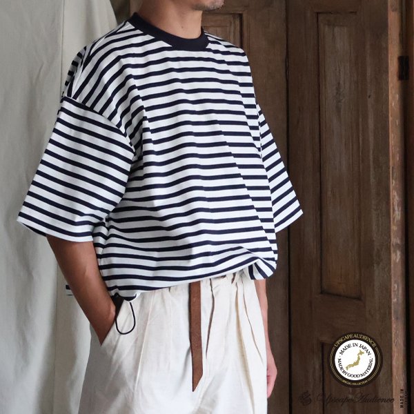 画像1: VORTEX 8オンス (MVS天竺) ボーダー ハーフスリーブ ドローコード バルーン Tシャツ【MADE IN JAPAN】『日本製』/ Upscape Audience