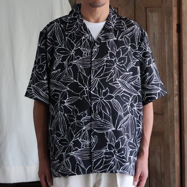 画像3: 「丹後」 ライトアムンゼン(梨地) 捺染 モノトーンフラワー “マシンプリント” オープンカラー ハーフスリーブシャツ【MADE IN JAPAN】『日本製』/ Upscape Audience