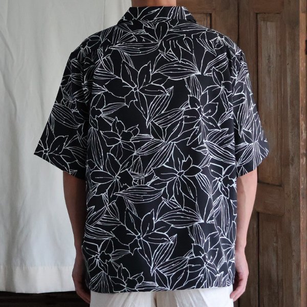 画像5: 「丹後」 ライトアムンゼン(梨地) 捺染 モノトーンフラワー “マシンプリント” オープンカラー ハーフスリーブシャツ【MADE IN JAPAN】『日本製』/ Upscape Audience