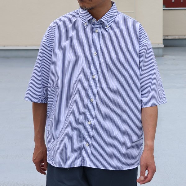 画像2: 吸水速乾・接触冷感・UVカット「多機能TECH 」 コットンライク ストライプ ボタンダウン ボクシーAライン ハーフスリーブシャツ【MADE IN JAPAN】『日本製』/ Upscape Audience